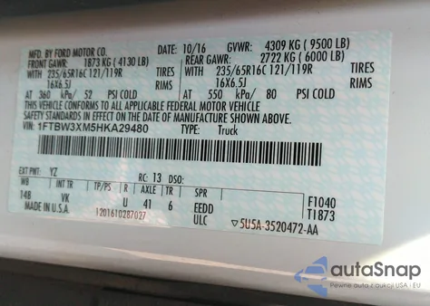 2017 Ford Transit-350 из США, поврежденный, VIN 1FTBW3XM5HKA29480